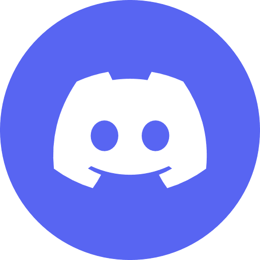 Discord logo with a white game controller face on a purple circular background.